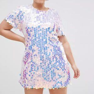 Missguided Sz. 16 Pink T-Shirt Dress w/Iridescent Large Disk Sequin Detail